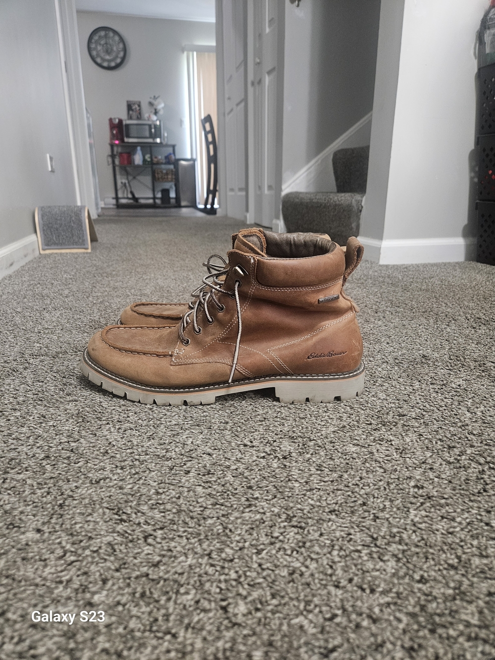 Eddie Bauer Men's Tan Leather Moc Toe Work Boots